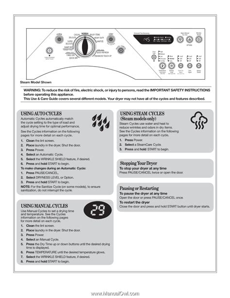 Quick Start Guide | Whirlpool WED9500TW | Owners Manual (Page 6)