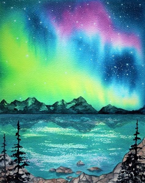 "Northern Lights" watercolor landscape painting Art Print by Kathryn’s ...