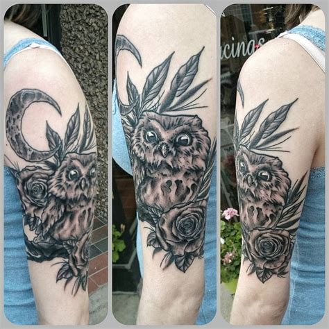 Owl and Moon, Blackwork Tattoo | Level-up Tattoo Studio