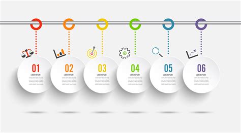 Template infographic colored horizontal numbered for six positions.