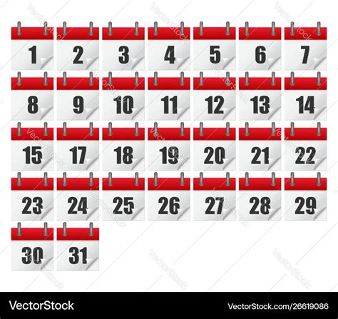 Calendars for all 31 days a month calendar Vector Image