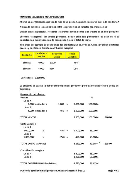 Punto de Equilibrio Multiproducto | PDF | Economias | Business