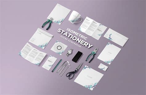 Isometric Stationery Free Mockup — Free Mockup World