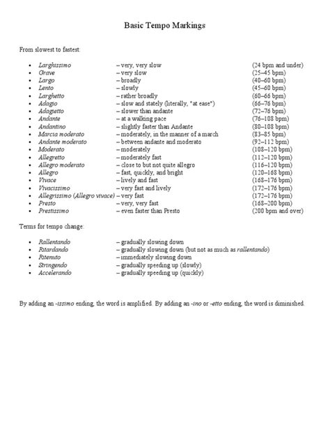 Basic Tempo Markings | PDF | Tempo | Musical Forms