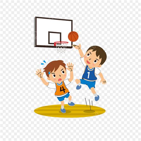 Cartoon Kids Playing Basketball