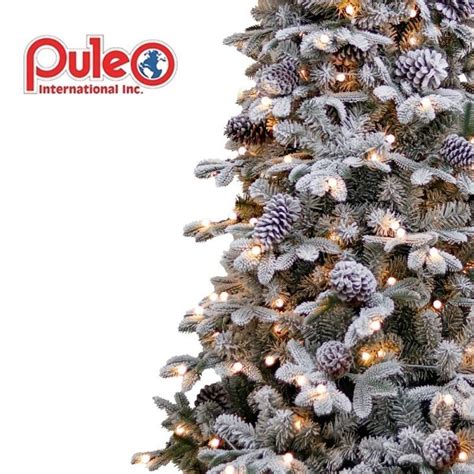 7.5FT Slim Snowy Yukon Pine Pre-Lit Puleo Christmas Tree | - Puleo ...