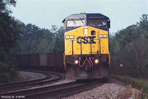 CSX #1 rounds the corner with a northbound load of empty coal cars.