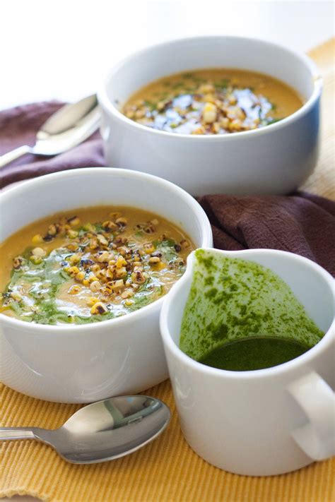 Delicata Squash Soup with Charred Corn and Cilantro Oil — The Sunny Palate | Delicata squash ...