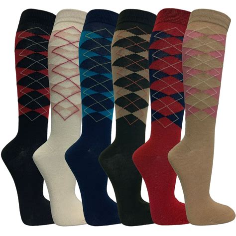 Couver - Womens Casual Knee High Socks Patterned Colors Fashion Socks( Argyles, 6 Pairs ...