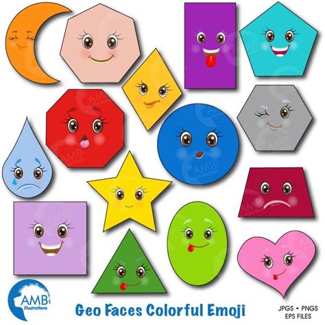 Emoji Clipart Faces Clipart Feelings Clipart Geometric | Etsy em 2021 ...