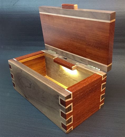 Solid Padauk & Walnut Box Handcrafted Double Dovetail joints