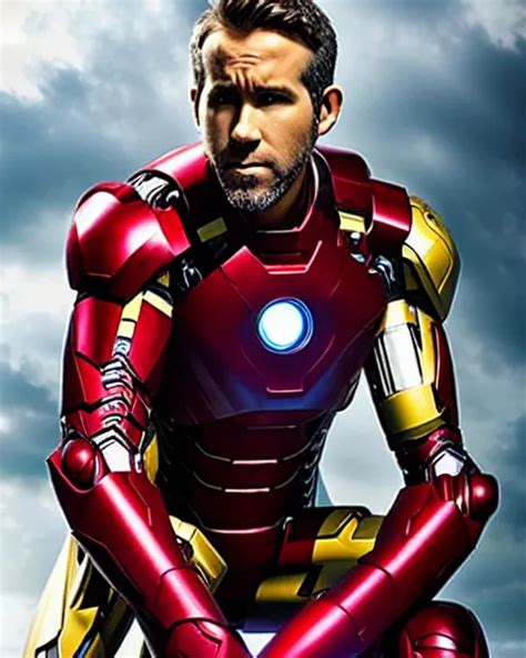 ryan reynolds wearing an iron man suit without the | Stable Diffusion