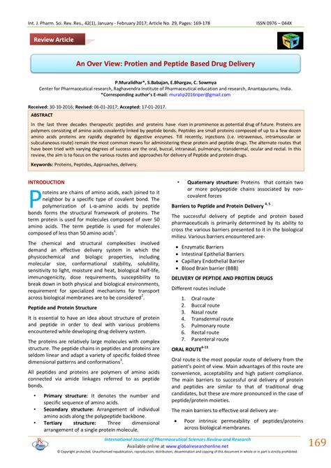 (PDF) An over view: Protein and peptide based drug delivery