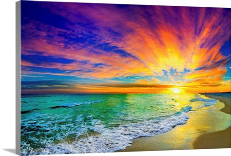 Colorful Ocean Sunset Orange And Red Beach Sunset Wall Art, Canvas Prints, Framed Prints, Wall ...