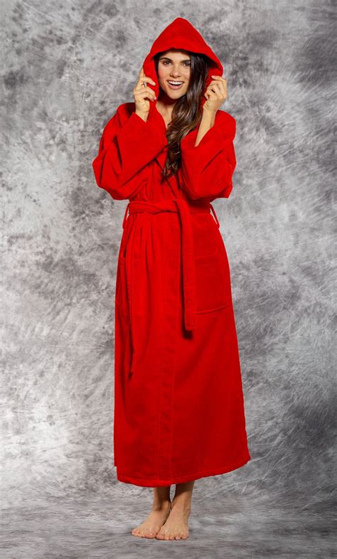 Women's :: Cotton Robes :: 100% Turkish Cotton Red Hooded Terry / Velour Bathrobe - Wholesale ...