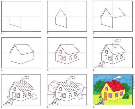 Easy How to Draw a 3D House Tutorial and House Coloring Page