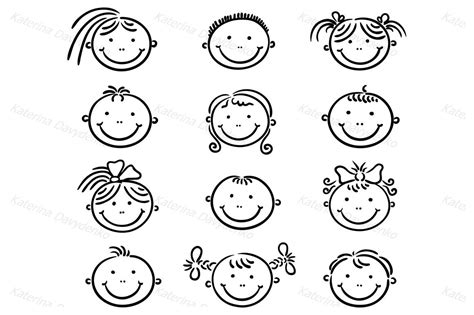 Set of happy cartoon kids faces By Optimistic Kids Art | TheHungryJPEG