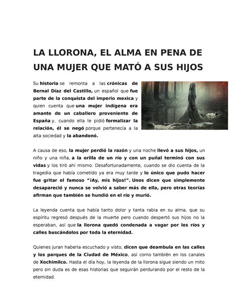 LA Llorona - Cuento - LA LLORONA, EL ALMA EN PENA DE UNA MUJER QUE MATÓ A SUS HIJOS Su historia ...