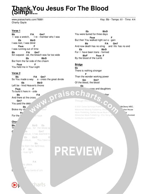 Thank You Jesus For The Blood (Simplified) Chords PDF (Charity Gayle ...