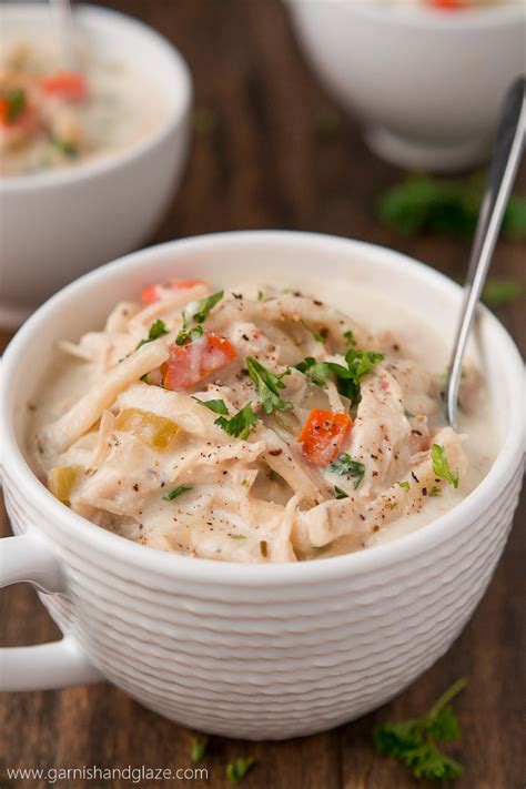 Slow Cooker Creamy Chicken Noodle Soup - Garnish & Glaze