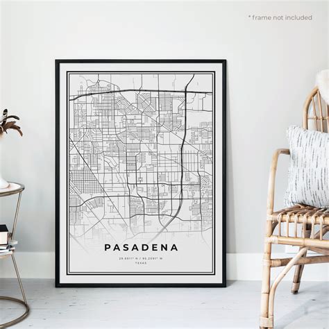 Pasadena Map Print Pasadena Street Map Poster Texas Modern | Etsy