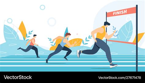 Running marathon race and finish line cartoon Vector Image