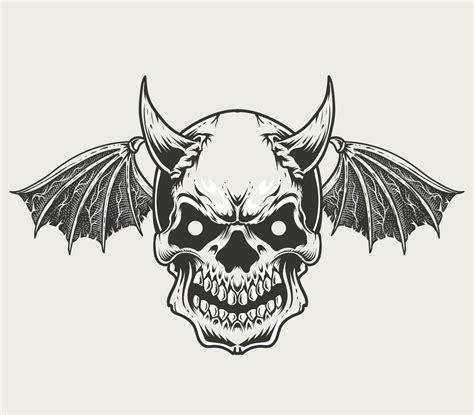 illustration vector demon skull head monochrome style 4680071 Vector ...