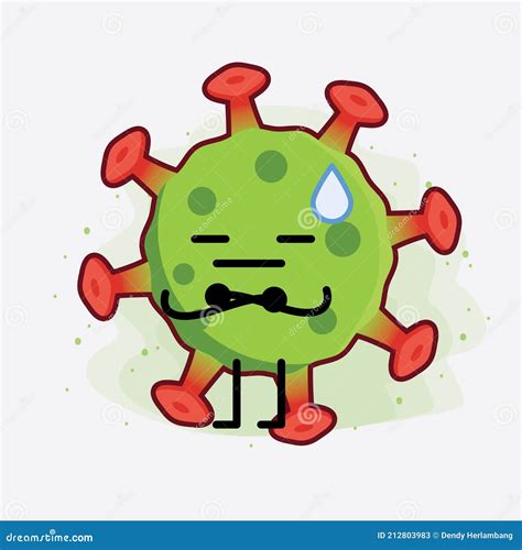 Green Virus Cute Character Illustration with Simple Face, Hands and ...