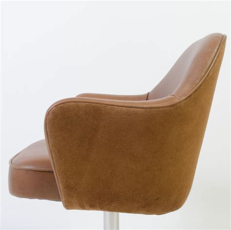 Knoll Desk Chair in Contrasting Saddle Leather/Suede, Vintage Swivel ...