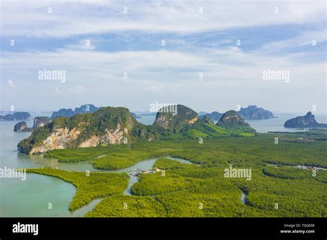 View from above, aerial view of the beautiful Phang Nga Bay (Ao Phang Nga National Park Stock ...