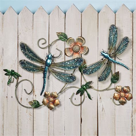 Dragonfly Garden Indoor Outdoor Metal and Glass Wall Art