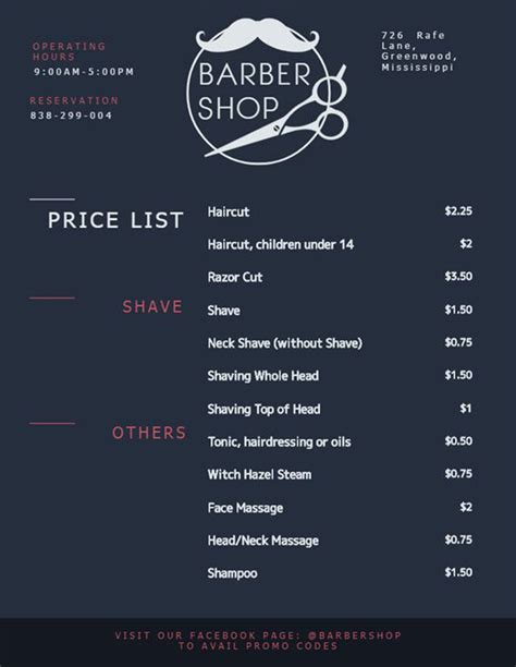 Hair Salon Prices List and Menu Design Ideas