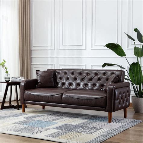 Mid Century Modern Faux Leather Sofa | Cabinets Matttroy