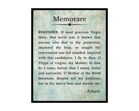 Memorare Poster Memorare Prayer Print Motivational Quote Art Inspiring ...