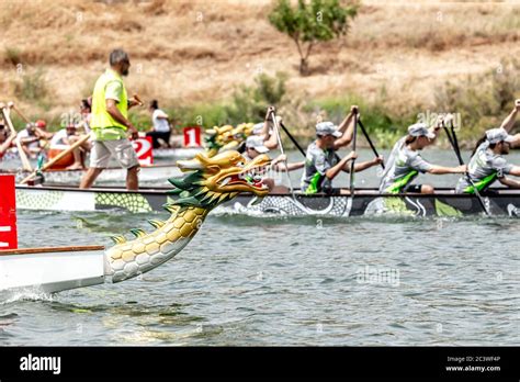 Teams compete in a dragon boat race Stock Photo - Alamy