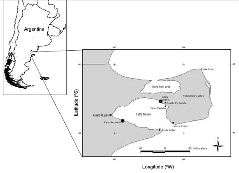 Map of Península Valdés showing the locations where killer whales ...