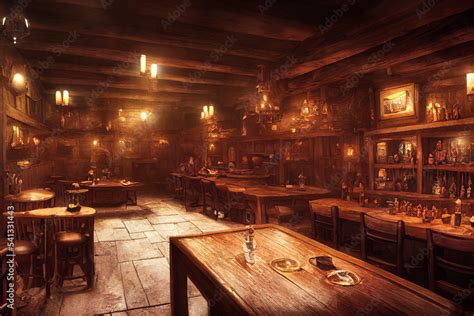 Concept art illustration of medieval tavern Stock Illustration | Adobe Stock