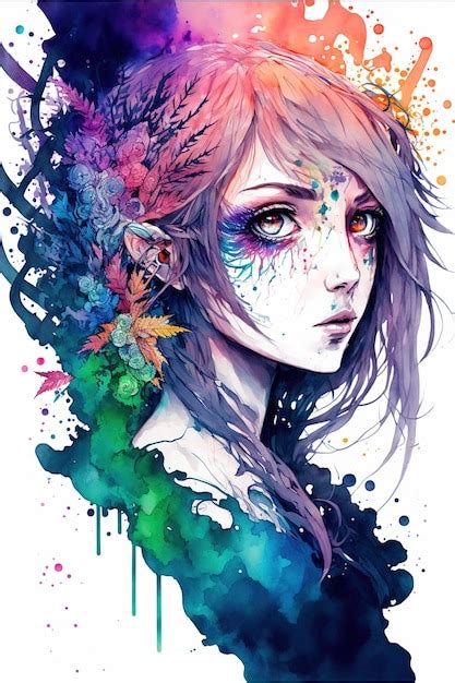 Premium Photo | Watercolor painting anime style girl portrait with ...