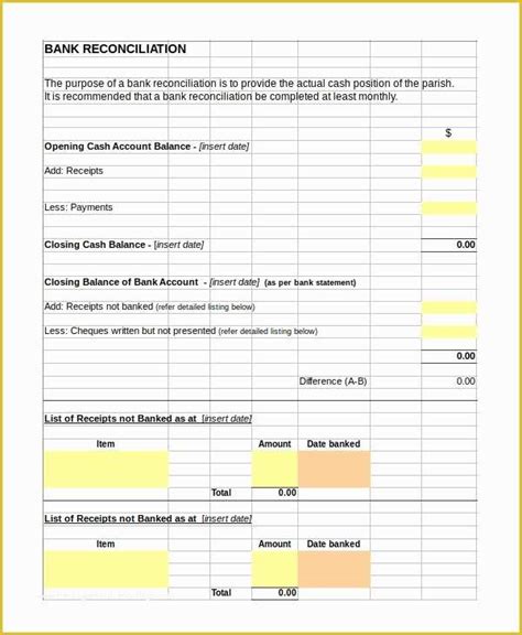 Bank Reconciliation Template Excel Free Download Of Accounting Cash ...