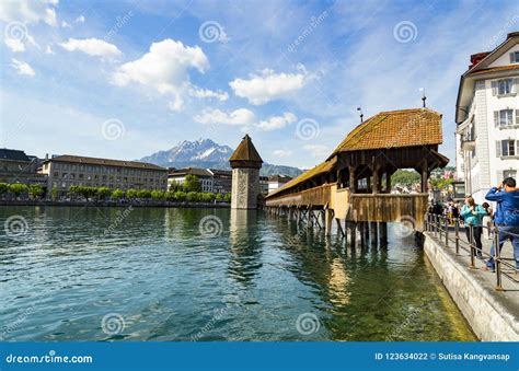 Chapel Bridge Famous Place on Lake Luzern with Blue Sky in Luzern ...