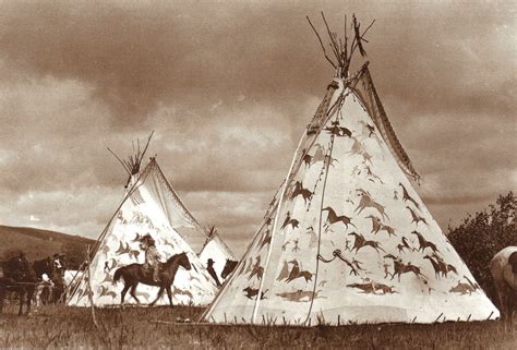 dakota sioux: one bull's teepee on left and hunkpapa chief, old bull's on the right. Both ...