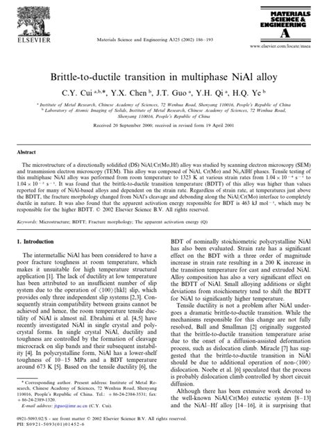 Brittle-To-ductile Transition in Multiphase NiAl Alloy | Fracture | Ductility