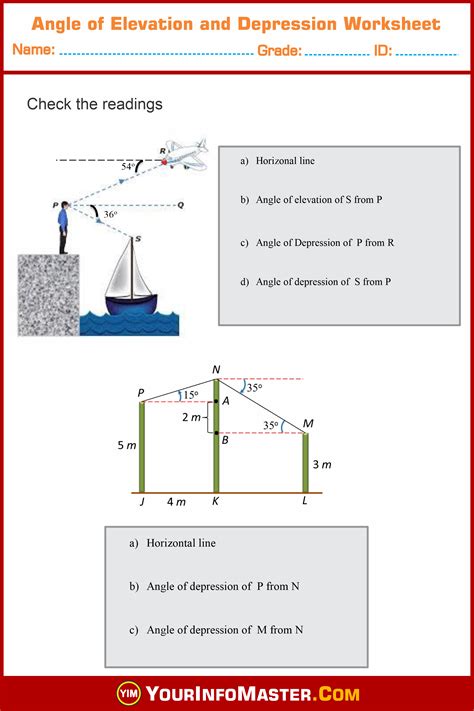 Angle of Elevation and Depression Worksheet - Your Info Master