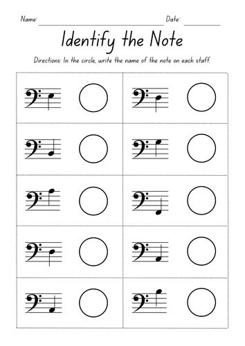 Identify the Note - Bass Clef Worksheets | Teaching Resources