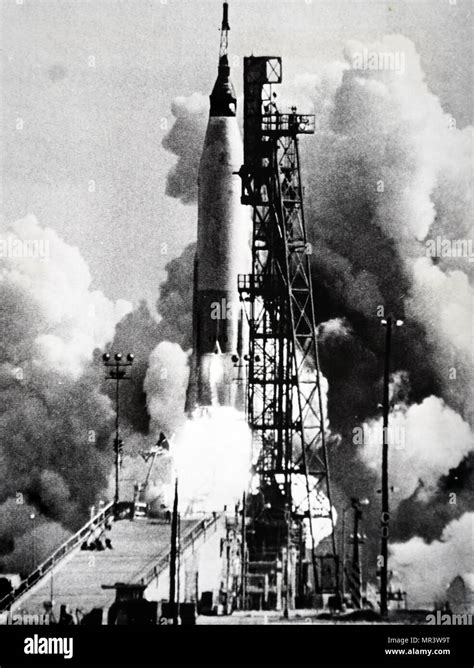 Photograph taken during the launch of Mercury-Atlas 9, the final manned ...