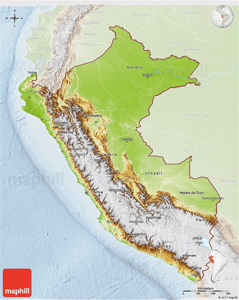 Physical 3D Map of Peru, lighten