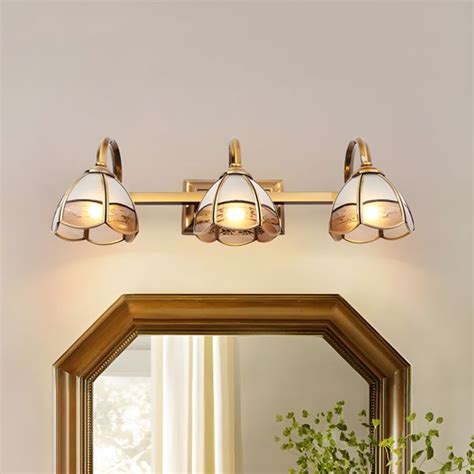 2/3 Bulbs Frosted Glass Vanity Lamp Luxury Style Gold Flower Bathroom Wall Sconce Lighting ...