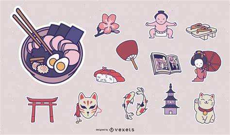 Japanese Culture Element Sticker Pack Vector Download