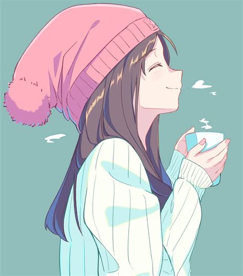 Anime Girl Drinking Coffee