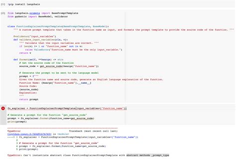 Custom Prompt Template Example from Docs can't instantiate abstract class with abstract methods ...